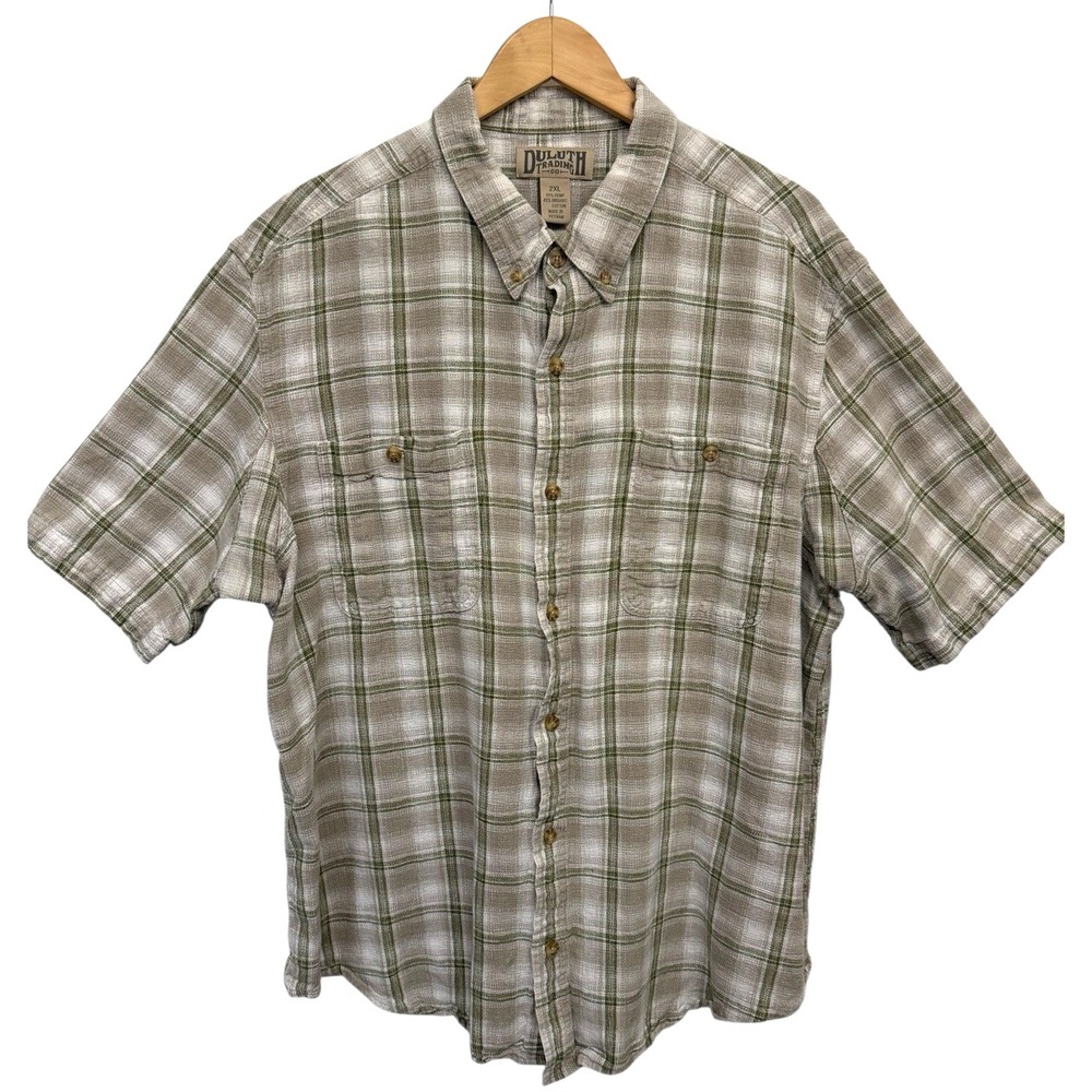 Duluth Trading Shirt Mens Hemp Organic Cotton Plaid Short Sleeve‎ Outdoors 2XL
